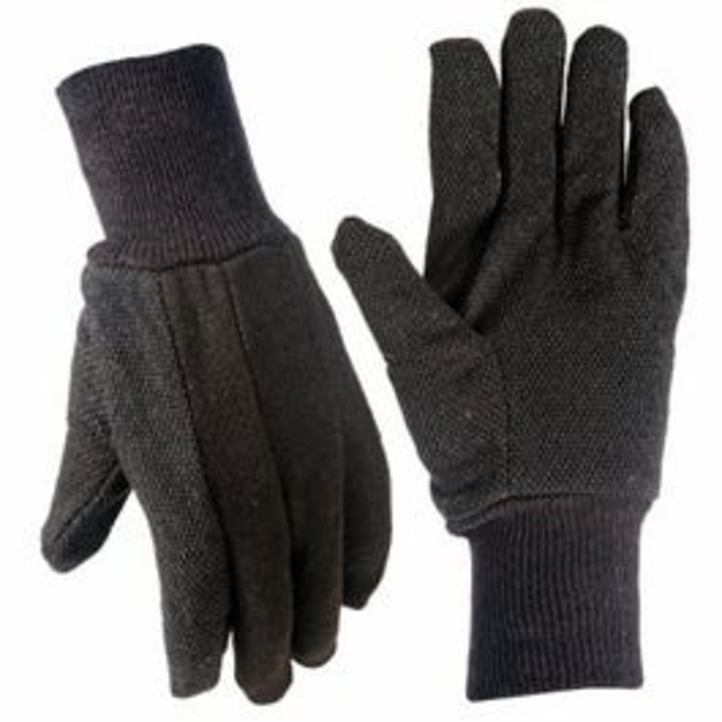 Jersey Work Gloves, Brown, Non-Slip Dots, Men's Small