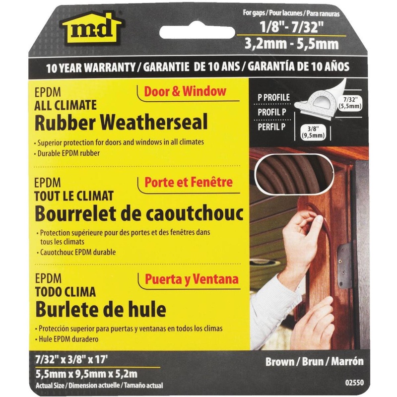 M-D Brown 17′ 3/8″  Extreme Temp Medium Gap Rubber Weatherstrip, Brown