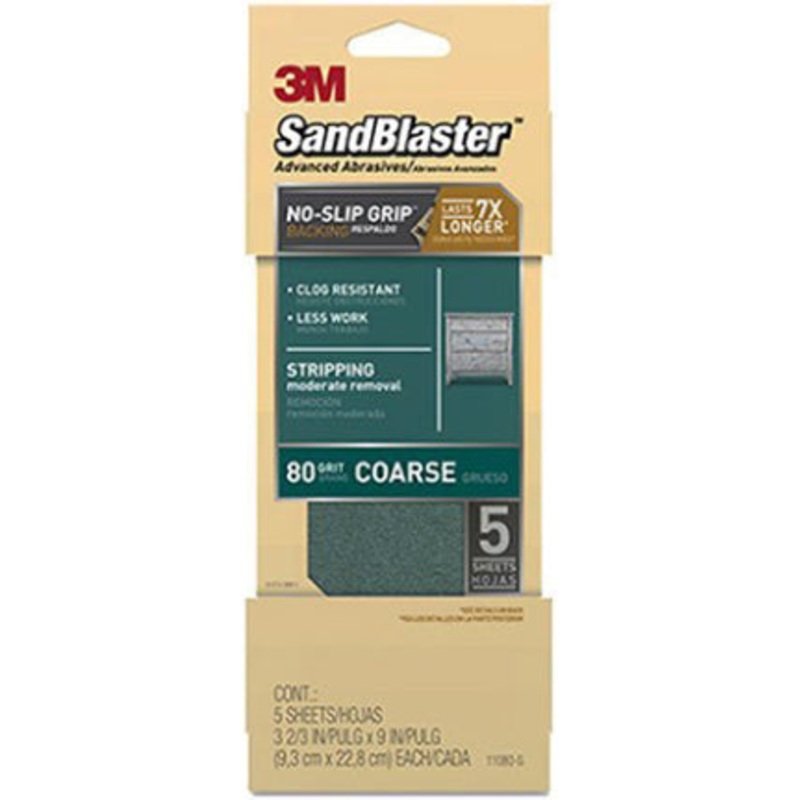 SANDPAPER 2/3 X 9IN NO-SLIP GRIP 80G 5PK