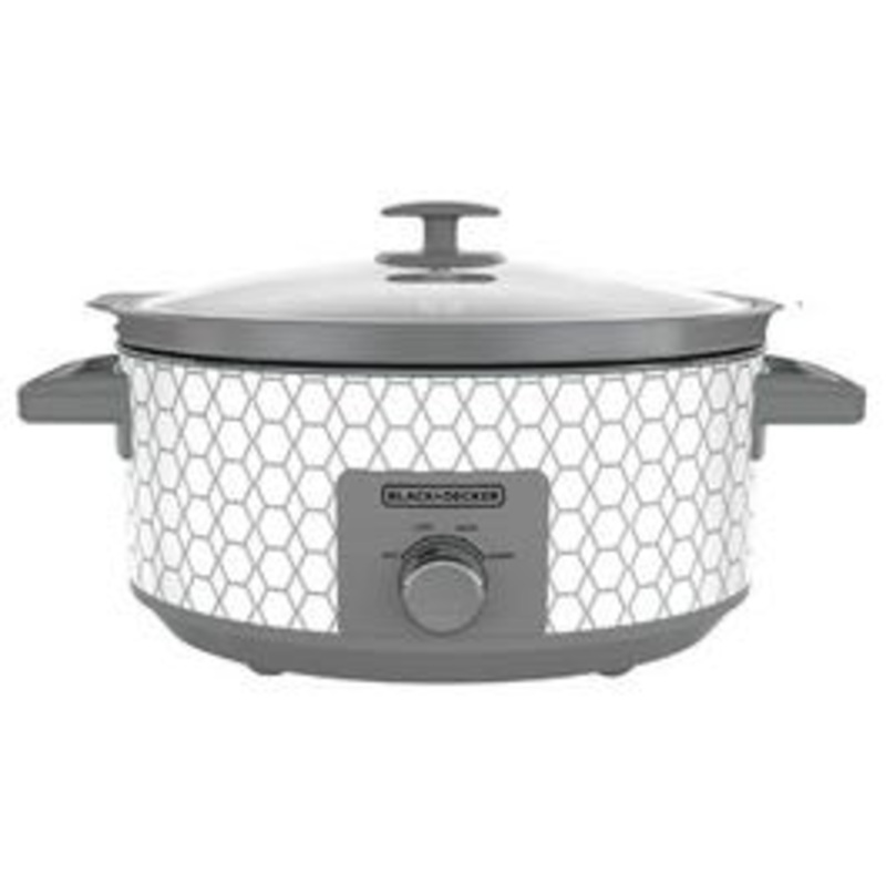 Slow Cooker, White/Gray Geometric Print, 7-Qt.