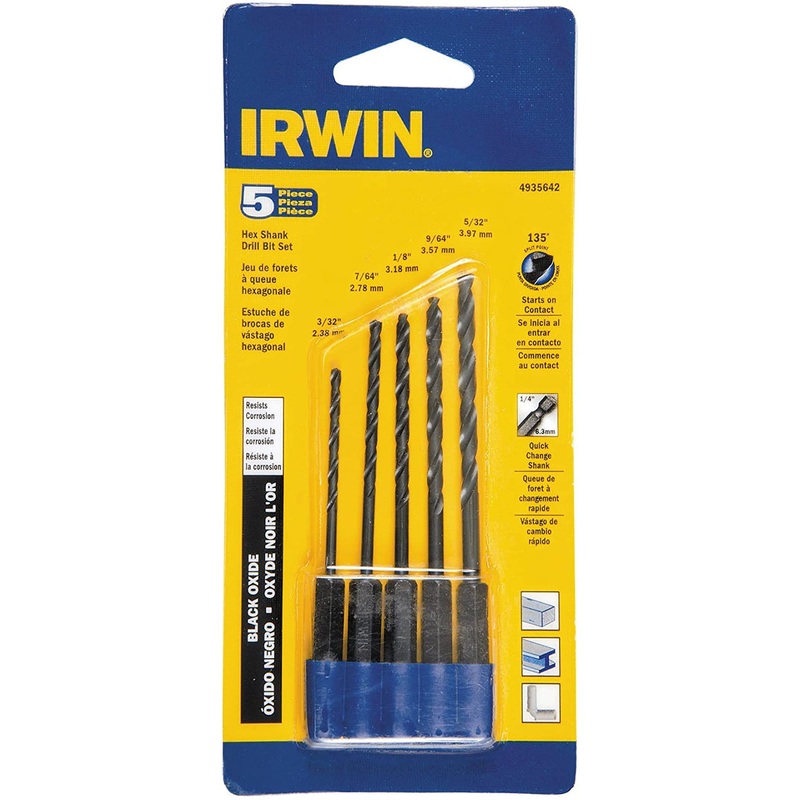 Irwin Hanson 1/16″ Black Oxide Hex Shank Drill Bit Irwin Jobber Drill Bits, – 5-Piece