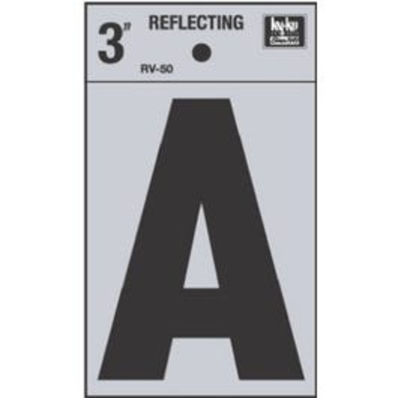 Address Letter, “A”, Black Reflective Vinyl, Adhesive, 3-In.