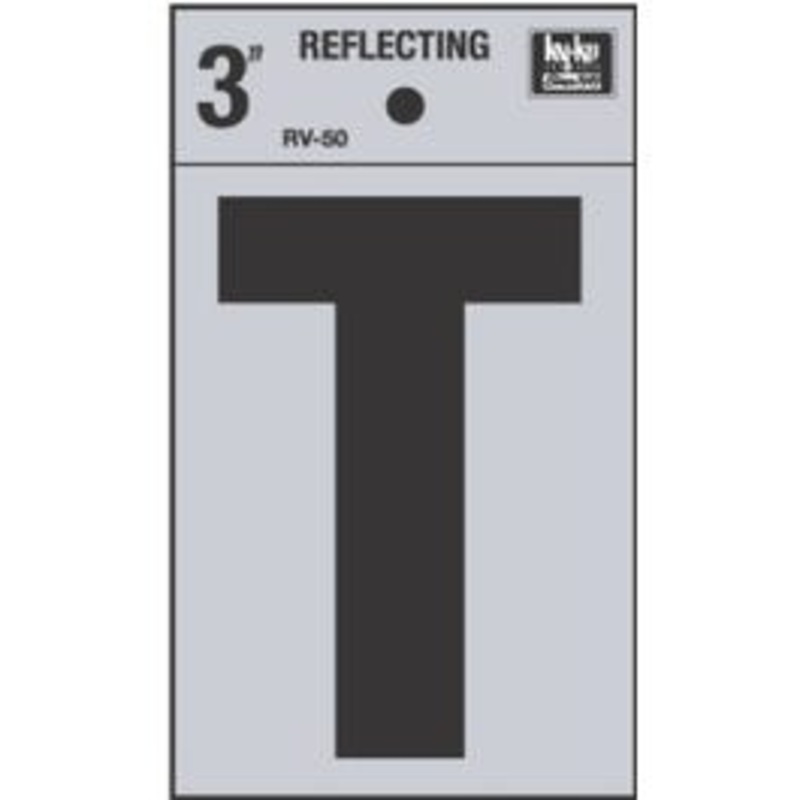 Address Letter, “T”, Black Reflective Vinyl, Adhesive, 3-In.