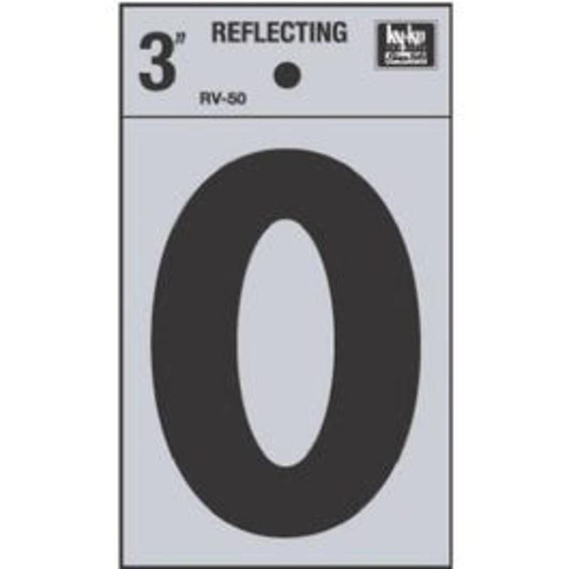 Address Number, “0”, Reflective, Black Vinyl Adhesive, 3-In.