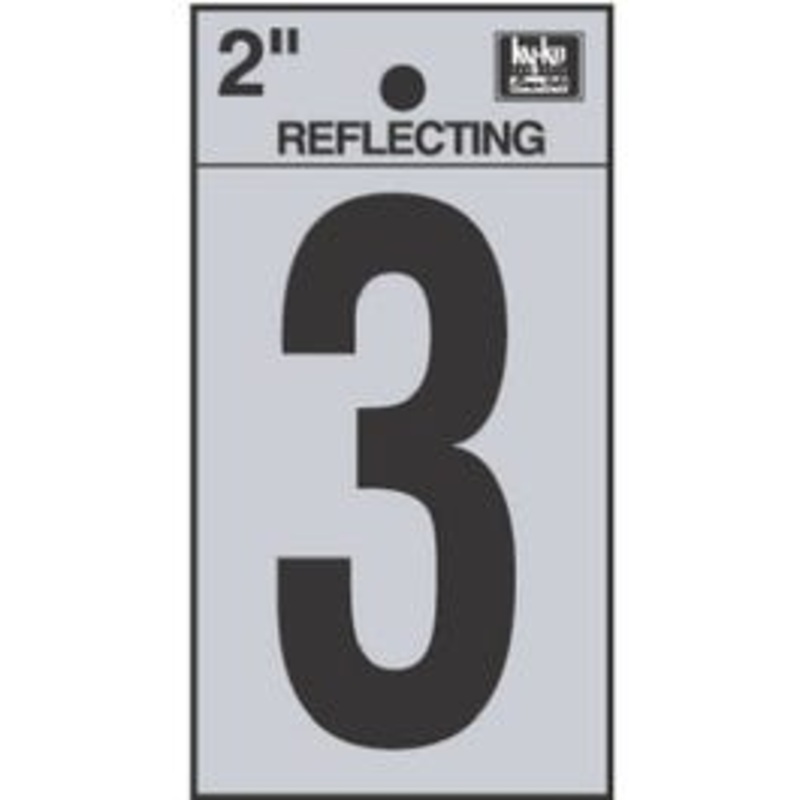 Address Number “3”, Reflective Black Vinyl, 2-In.