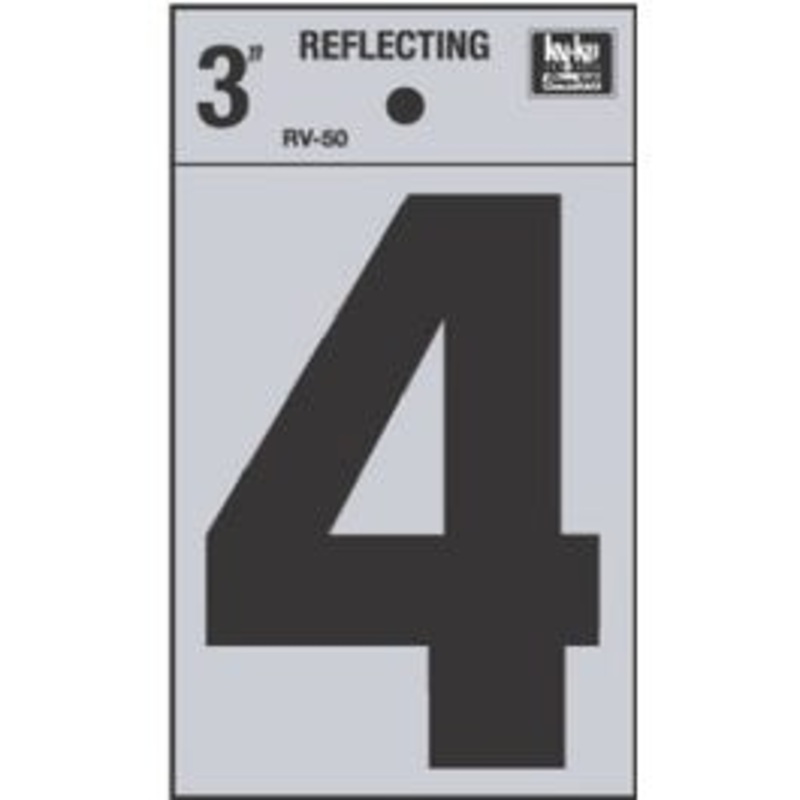 Address Number “4”, Reflective Black Vinyl, 3-In.