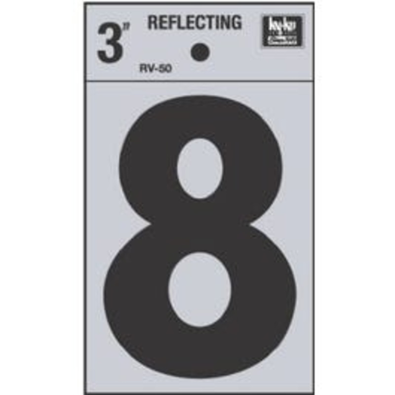 Address Number “8”, Reflective Black Vinyl, 3-In.