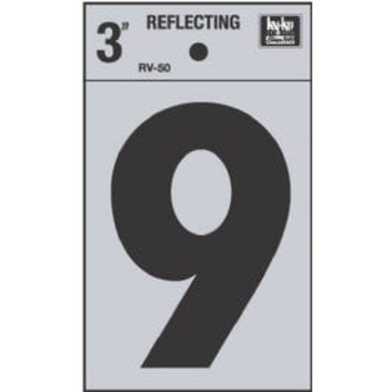 Address Number “9”, Reflective Black Vinyl, 3-In.