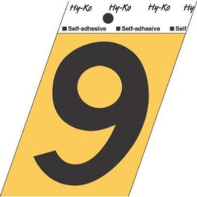 Address Numbers, “9”, Angle-Cut, Black & Gold Adhesive, 3.5-In.