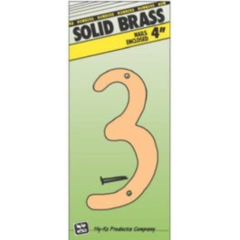House Address Number “3”, Brass, 4-In.