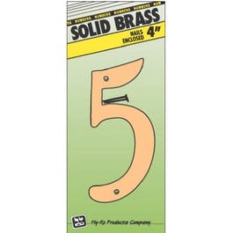 House Address Number “5”, Brass, 4-In.