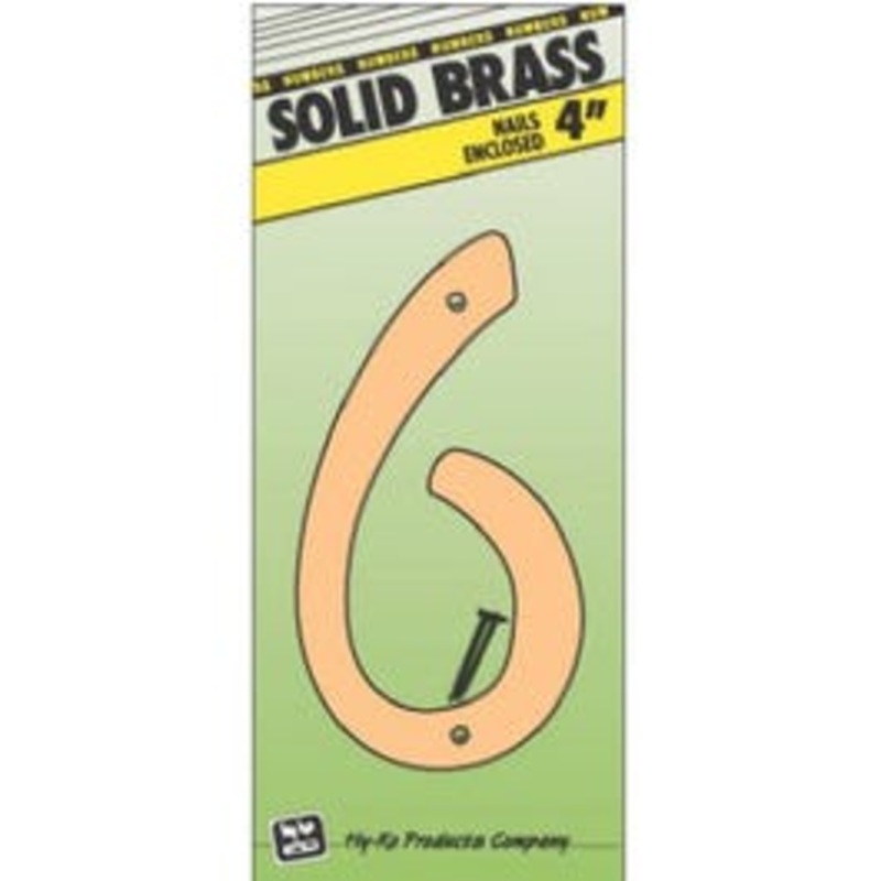 House Address Number “6”, Brass, 4-In.