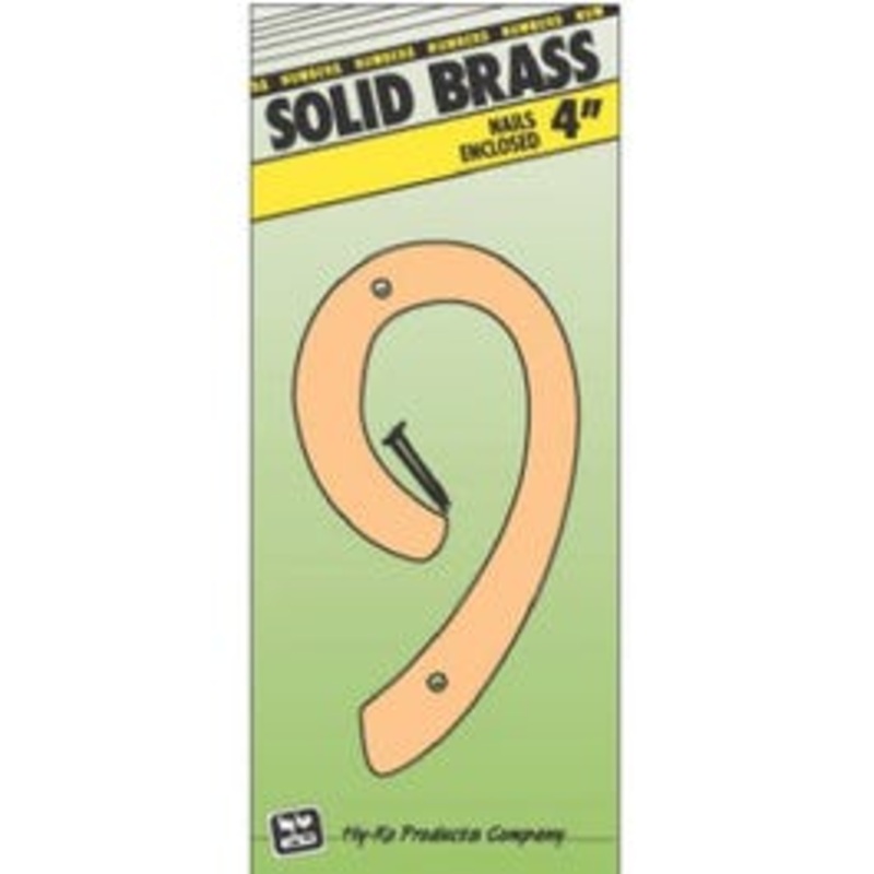 House Address Number “9”, Brass, 4-In.