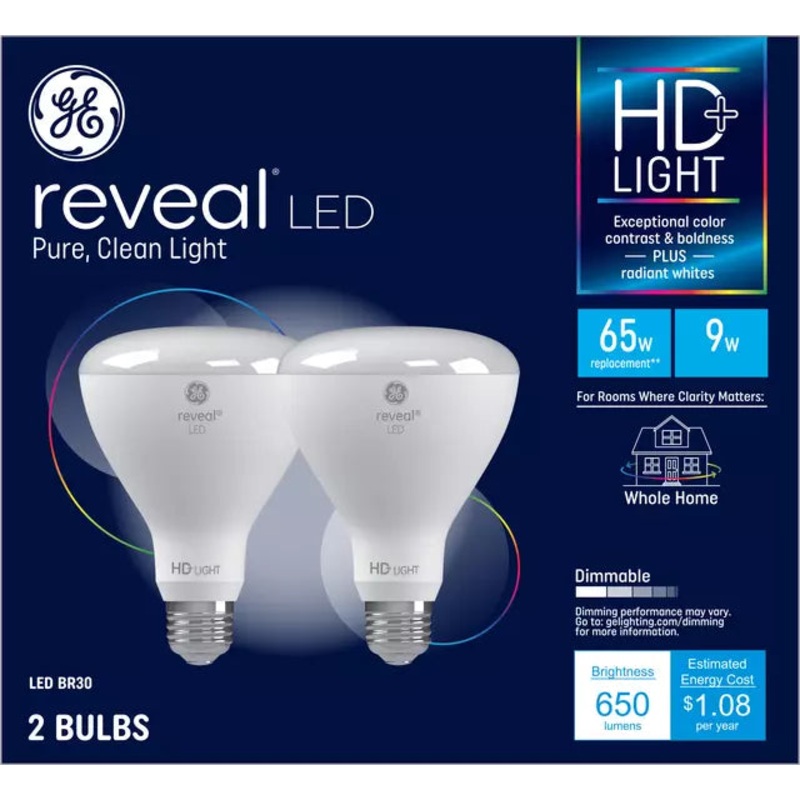 GE Lighting GE Reveal HD+ Color-Enhancing 65W Replacement LED Light Bulbs Indoor Floodlight BR30 (2-Pack)