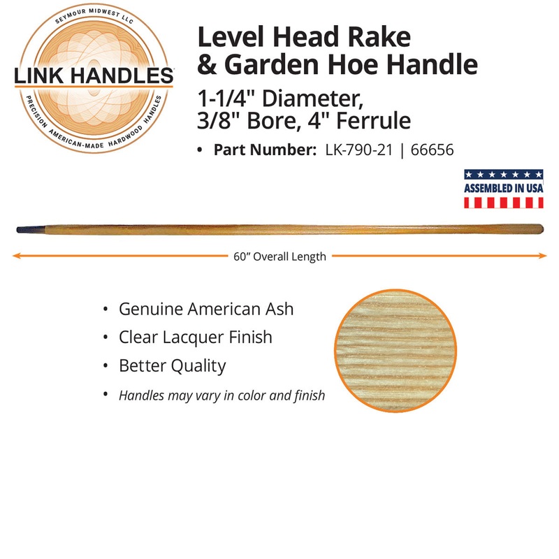 Seymour Link Handle 60″ level head rake and garden hoe Handle, 1-1/4″ diameter, ferruled, 3/8″ bore