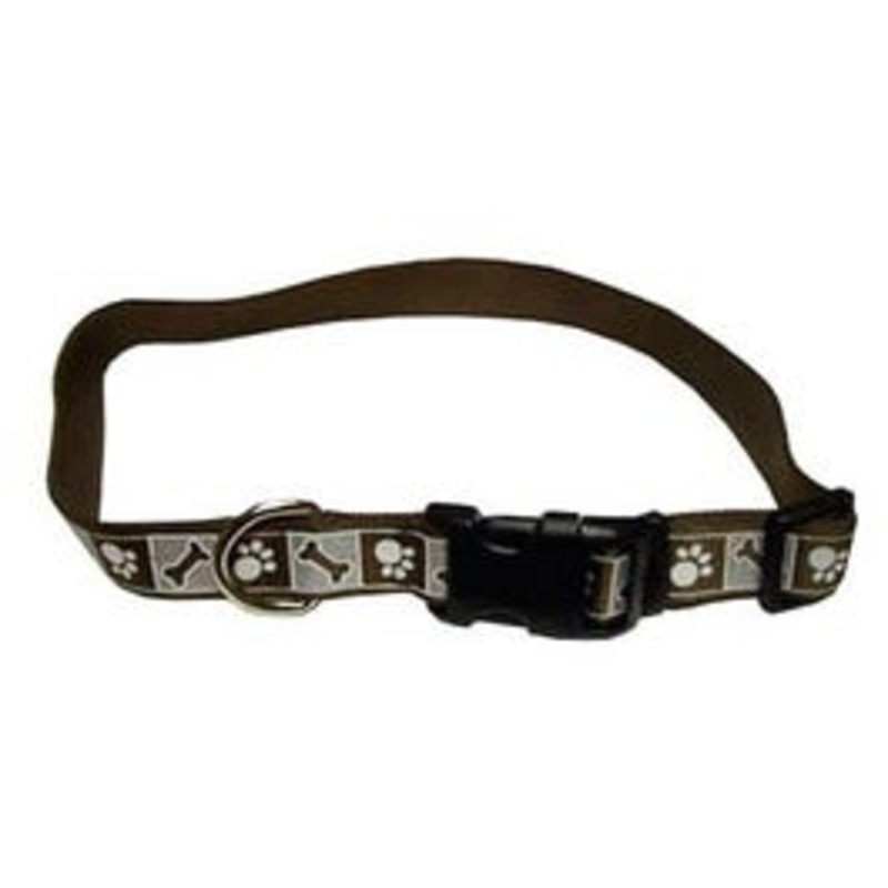 Dog Collar, Reflective, Adjustable, Chocolate, 1 x 18-26-In.