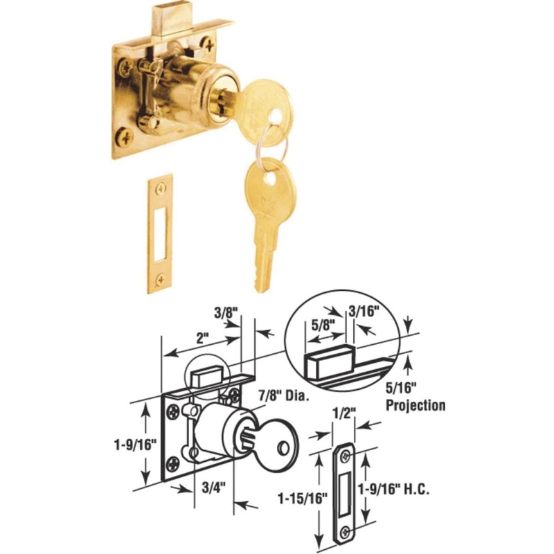 Defender Security Brass Drawer and Cabinet Lock with Keeper – Keyed Different