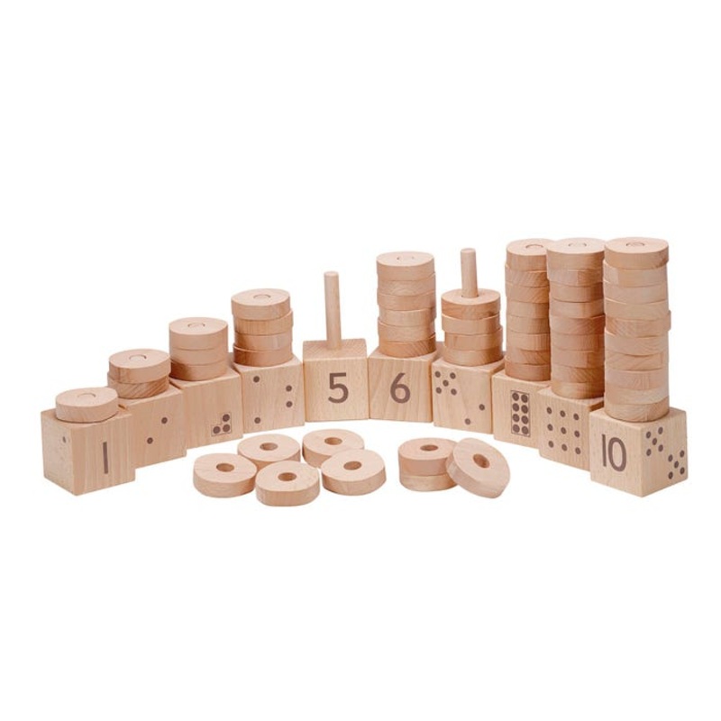 Yellow Door Natural Number Stackers, 65 Pieces