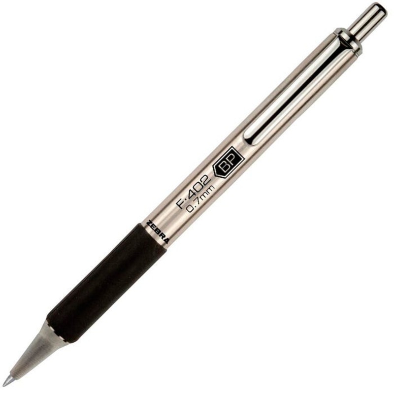 Zebra F-402 Refillable Retractable Ballpoint Pen, 0.7 mm Fine Tip, Black