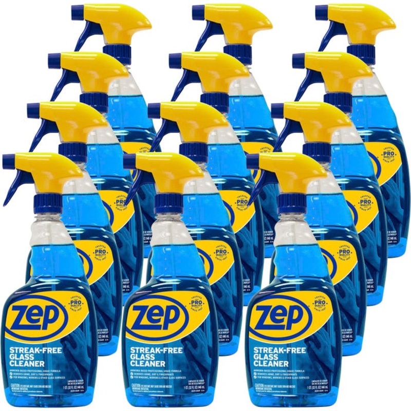 Zep Streak-Free Fast Drying Glass Cleaner, Trigger Spray, 32 Ounces, Blue, Carton of 12