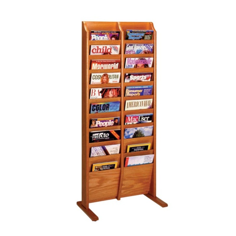 Wooden Mallet Magazine Floor Rack, 20 Pocket