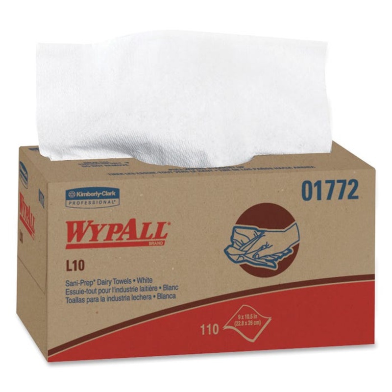 WYPALL L10 Sani-Prep Dairy Towels, White, Pack of 18