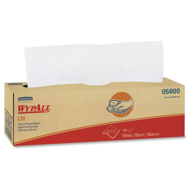 WYPALL L30 Light Duty Wipes, 16-3/8 x 9-3/4 Inches, White, Case of 8