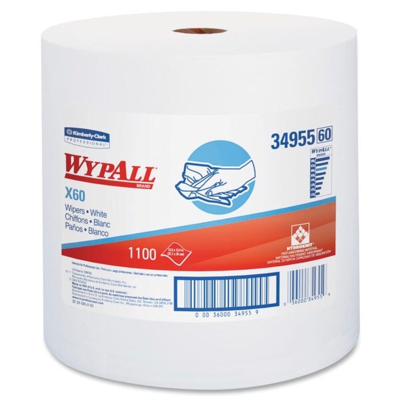 WYPALL X60 Wipers Jumbo Roll, 1100 Sheets, White, 1 Roll Per Carton