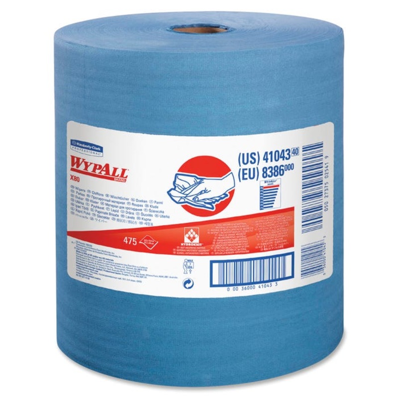 WYPALL X80 Task Wipers Jumbo Roll, 12.5 x 13.4 in, 475 Sheets, Blue