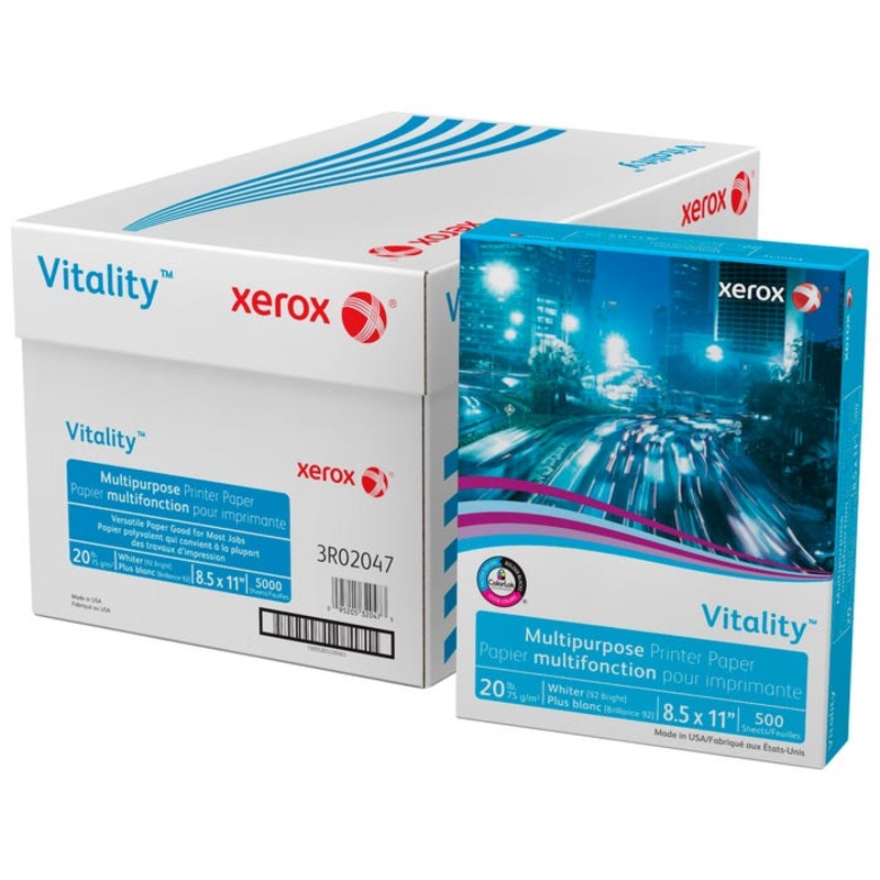 Xerox Vitality Copy Paper, 8-1/2 x 11 Inches, 20 lb, White, 5000 Sheets