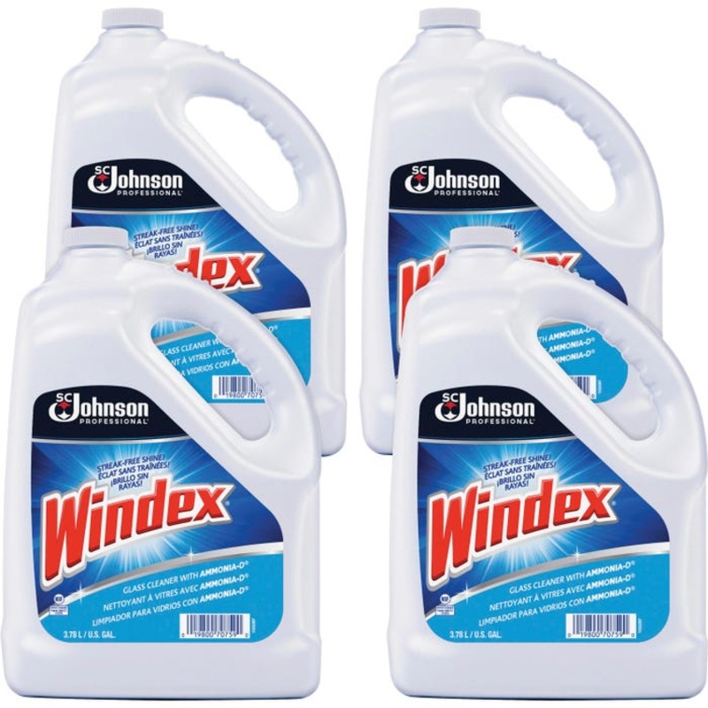 Windex Glass Cleaner Refill, Powerized, 1 Gallon, Pack of 4