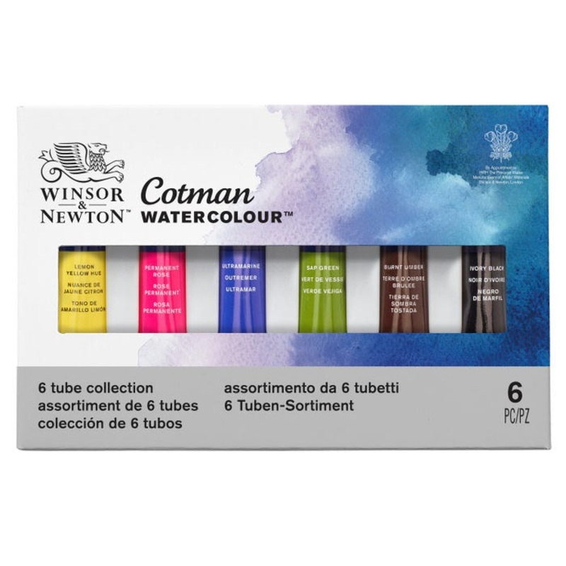 Winsor & Newton Cotman Watercolour Set, 0.27 Ounce Tubes, Assorted Colors, Set of 6