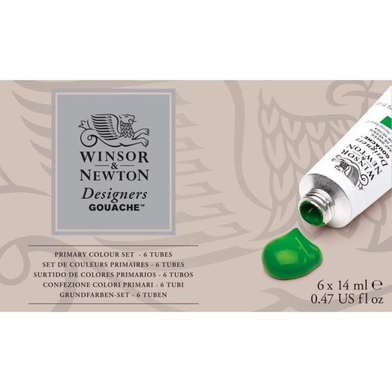 Winsor & Newton Designers Gouache Primary Color Paint Set, 6 Colors