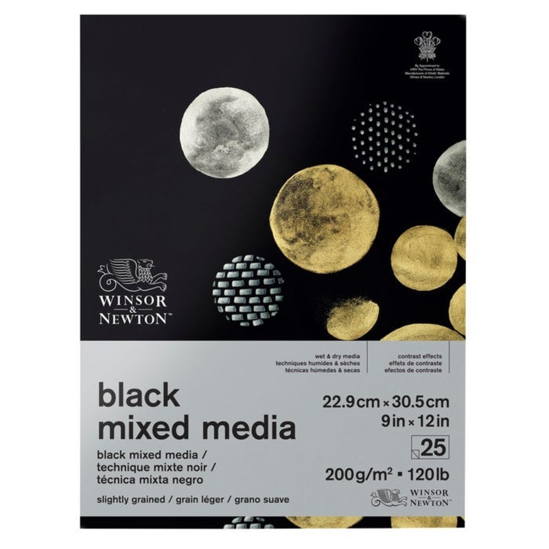 Winsor & Newton Mixed Media Pad, 9 x 12 Inches, 200 gsm, Black, 25 sheets