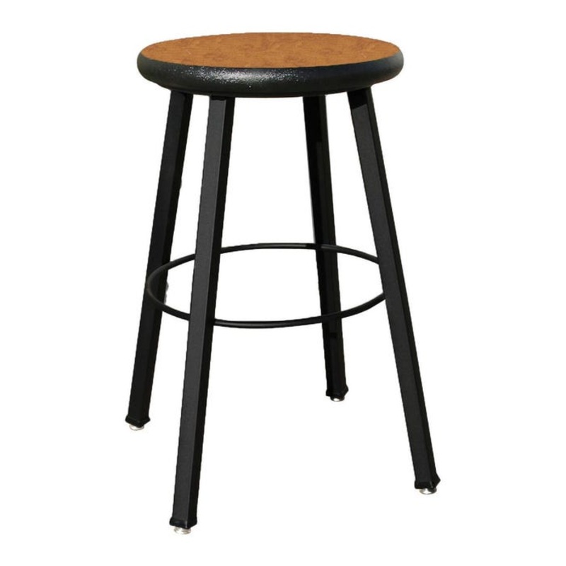 Wisconsin Bench 4-Leg Fixed Height Fully Welded Square Tube Stool, 24 in Seat, Hardwood Seat