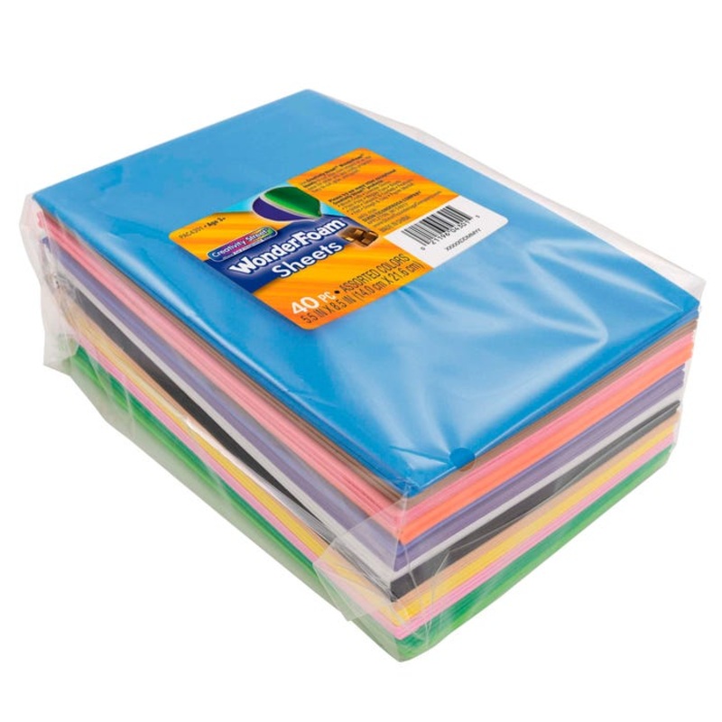 WonderFoam Non-Toxic Sheets, 5-1/2 x 8-1/2 Inches, Assorted Colors, Set of 40