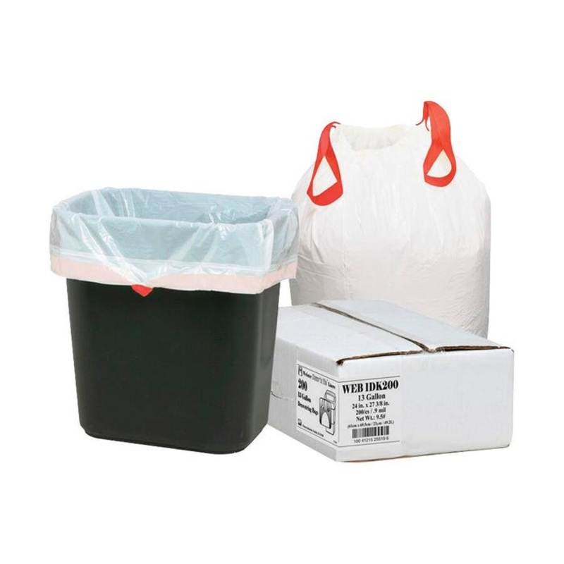 Webster Industries Draw'n Tie Drawstring Trash Can Liners, 13 Gallon, White, Pack of 200