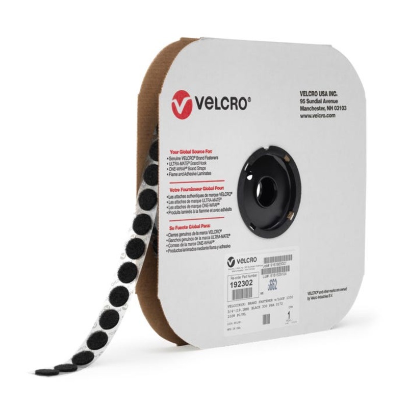 VELCRO Brand 3/4 Inch Coin, Black Loop Side Only, Pack of 1028 coins