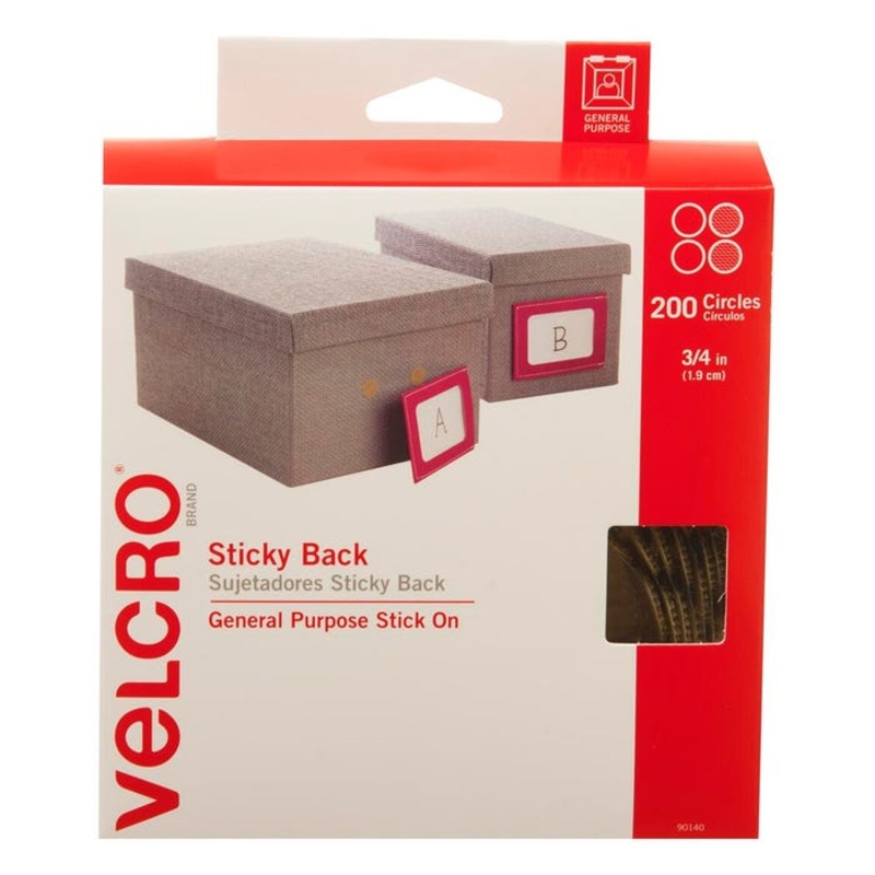 VELCRO Brand Hook and Loop Sticky Back Dot Roll with Dispenser Box, Pack of 200