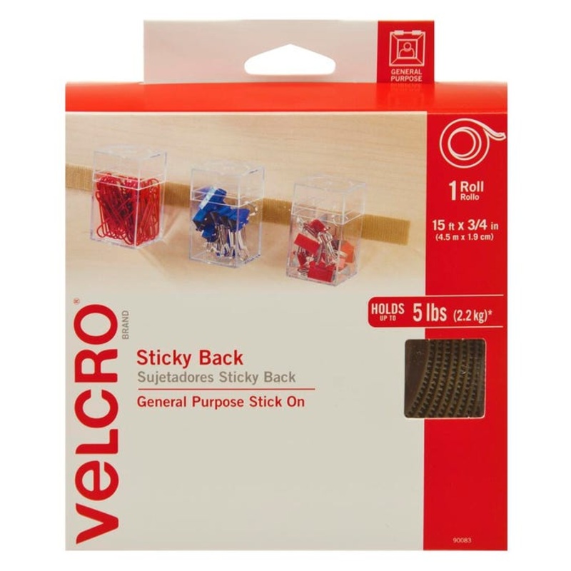 VELCRO Brand Hook and Loop Sticky Back Tape Roll, 15 Feet x 3/4 Inch, Beige