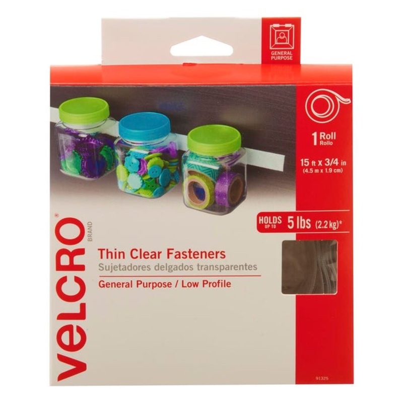 VELCRO Brand Hook and Loop Sticky Back Tape Roll, 15 Feet x 3/4 Inches, Clear