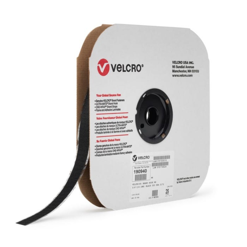 VELCRO Brand Sticky Back Tape Roll, 3/4 Inch x 75 Feet, Black, Hook Side Only