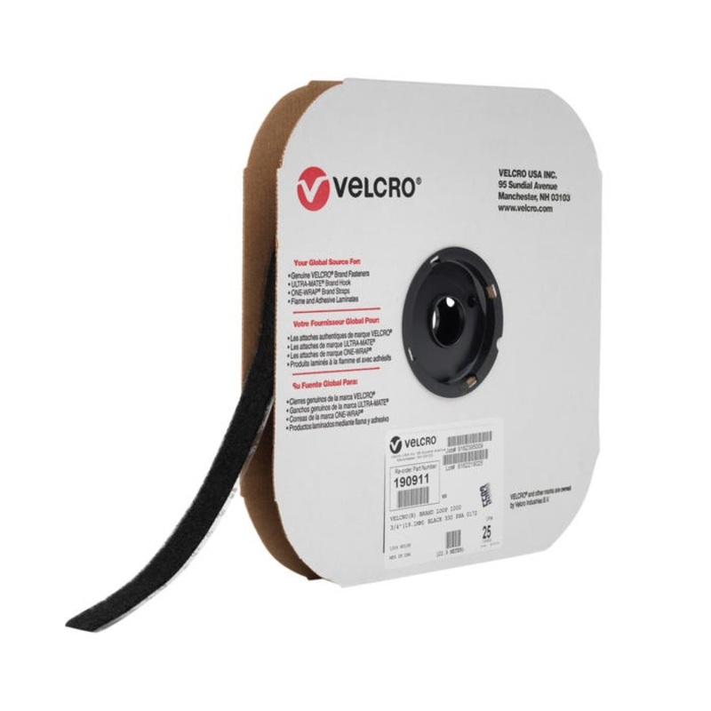 VELCRO Brand Sticky Back Tape Roll, 3/4 Inch x 75 Feet, Black, Loop Side Only