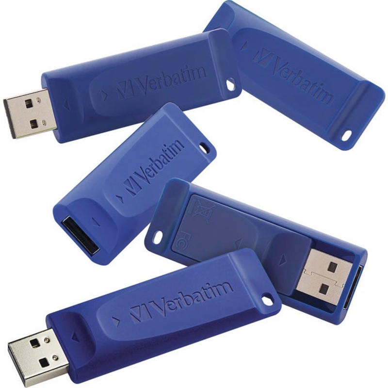 Verbatim Classic USB Flash Drive, 16 GB, Blue, Pack of 5