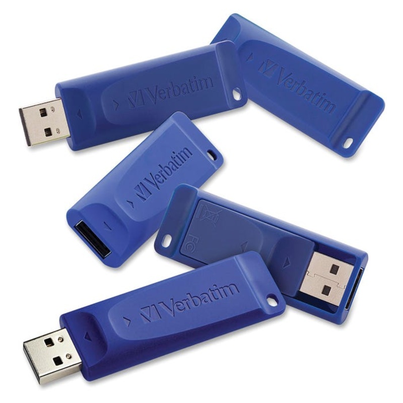 Verbatim Classic USB Flash Drive, 8 GB, Blue, Pack of 5