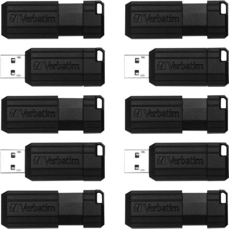 Verbatim PinStripe USB Flash Drive, 64 GB, Black, Pack of 10