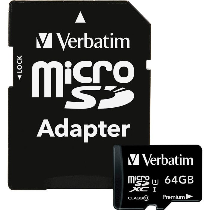 Verbatim Premium Micro SDXC Memory Card w/Adapter, 64 GB