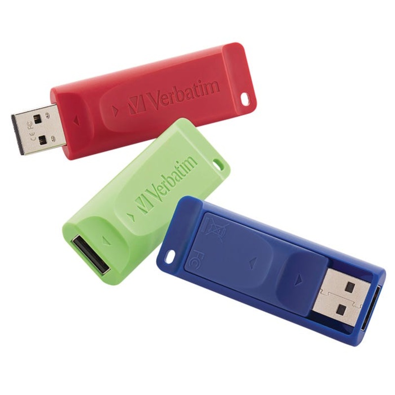 Verbatim Store 'N' Go USB 2.0 Flash Drive, 32 GB, Assorted Colors, Pack of 3