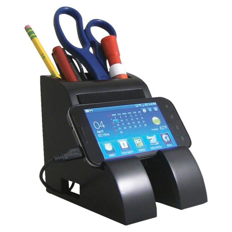 Victor Wood Smart Charge Pencil Cup with USB Hub, Black