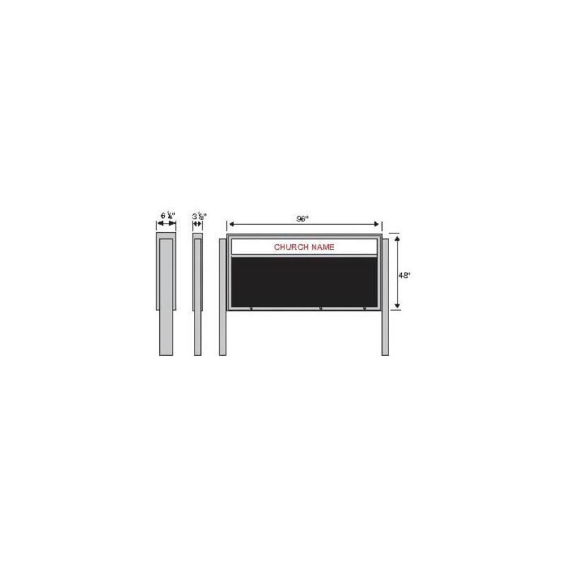 United Visual Products Non-Illuminated Outdoor Double Sided Message Board, 48 in H X 96 in W, Aluminum Frame, Satin
